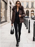 Pikowana kurtka damska z futrzanym kapturem śliwkowa FashionStreet TY5891 Pikowana kurtka damska z futrzanym kapturem śliwkowa FashionStreet TY5891