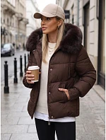 Pikowana kurtka damska z futrzanym kapturem brązowa FashionStreet TY5894 Pikowana kurtka damska z futrzanym kapturem brązowa FashionStreet TY5894