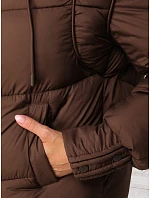 Pikowana kurtka damska z futrzanym kapturem brązowa FashionStreet TY5894 Pikowana kurtka damska z futrzanym kapturem brązowa FashionStreet TY5894