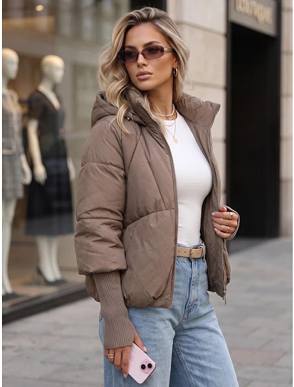 Dámská zimní prošívaná bunda s kapucí, béžová, FashionStreet TY5897 Dámská zimní prošívaná bunda s kapucí, béžová, FashionStreet TY5897