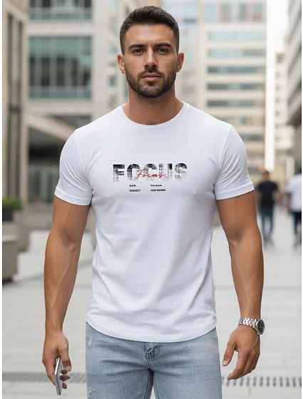 Pánské tričko s velkým nápisem, bavlněné, bílé, FashionStreet NX5137R