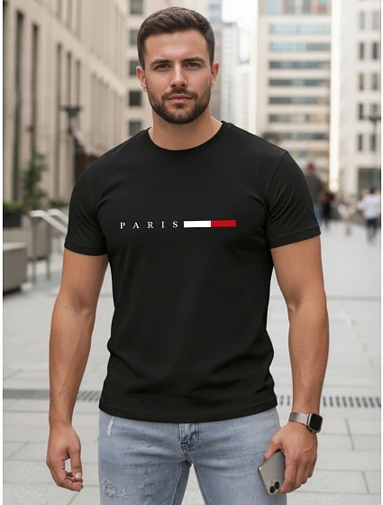 Pánské bavlněné tričko s nápisem PARIS, černé, FashionStreet NX5139R