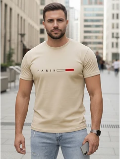 Pánské bavlněné tričko s nápisem PARIS, béžové, FashionStreet NX5139R