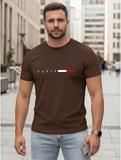 Pánské bavlněné tričko s nápisem PARIS, hnědé, FashionStreet NX5139R