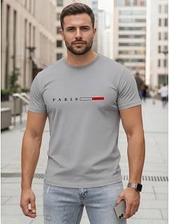 Pánské bavlněné tričko s nápisem PARIS, šedé, FashionStreet NX5139R