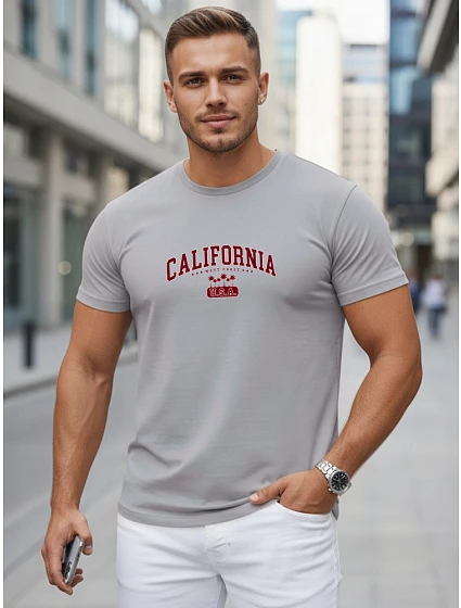 Pánské bavlněné tričko s potiskem „California“, šedé, FashionStreet NX5140R Pánské bavlněné tričko s potiskem „California“, šedé, FashionStreet NX5140R