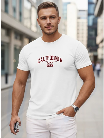 Pánské bavlněné tričko s potiskem „California“, bílé, FashionStreet NX5140R