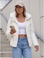 Kurtka damska zimowa pikowana z kapturem ecru model 22350695 - FashionStreet