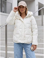 Kurtka damska zimowa pikowana z kapturem ecru model 22350695 - FashionStreet