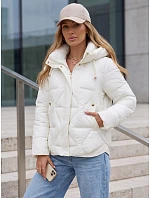 Kurtka damska zimowa pikowana z kapturem ecru model 22350695 - FashionStreet