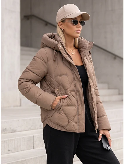 Dámská zimní prošívaná bunda s kapucí, béžová, FashionStreet TY5941 Dámská zimní prošívaná bunda s kapucí, béžová, FashionStreet TY5941