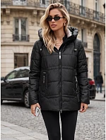 Dámská zimní prošívaná bunda s kapucí, černá, FashionStreet TY5950 Dámská zimní prošívaná bunda s kapucí, černá, FashionStreet TY5950