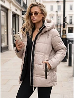 Kurtka damska zimowa pikowana z kapturem beżowa model 22350725 - FashionStreet Kurtka damska zimowa pikowana z kapturem beżowa model 22350725 - FashionStreet
