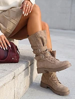 Dámske šnurovacie semišové topánky typu „workery“ v béžovej farbe FashionStreet ZY1470