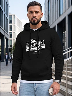 Pánská mikina s kapucí a potiskem TOKYO, černá, FashionStreet NX5146BX
