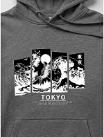 Pánska mikina s kapucňou a potlačou TOKYO, tmavošedá, FashionStreet NX5146BX