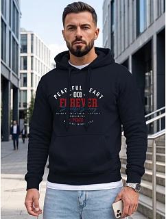 Pánská mikina s kapucí a kapesem na hrudi s potiskem, tmavě modrá, FashionStreet NX5150BX