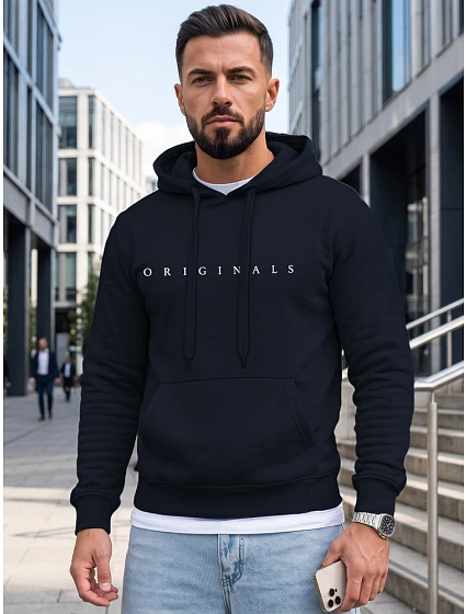 Pánská mikina s kapucí a potiskem ORIGINALS, tmavě modrá, FashionStreet NX5151BX