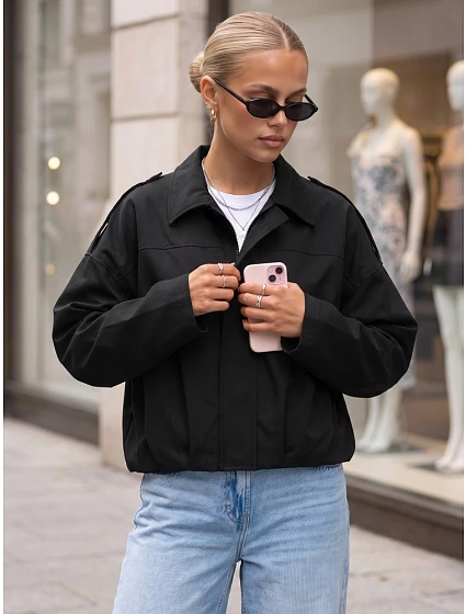 Krótka kurtka damska przejściowa czarna model 22350766 - FashionStreet
