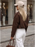 Krátká dámská přechodová látková bunda, hnědá, FashionStreet TY5956