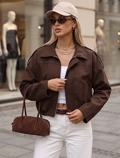 Krátká dámská přechodová látková bunda, hnědá, FashionStreet TY5956