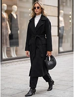 Dámský dvouřadý kabát s páskem, černý, FashionStreet NY0784