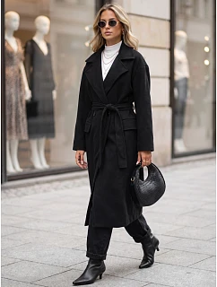 Dámský dvouřadý kabát s páskem, černý, FashionStreet NY0784