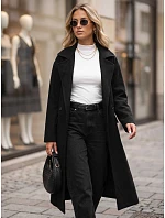 Dámský dvouřadý kabát s páskem, černý, FashionStreet NY0784