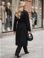Dámský dvouřadý kabát s páskem, černý, FashionStreet NY0784
