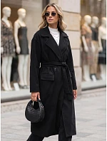 Dámský dvouřadý kabát s páskem, černý, FashionStreet NY0784