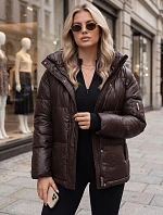 Dámska zimná prešívaná bunda s kapucňou, hnedá, FashionStreet TY5965