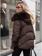 Dámská zimní prošívaná bunda s kožešinou, čokoládová, FashionStreet TY5993