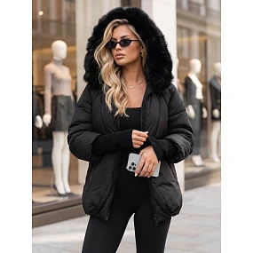 Kurtka damska zimowa pikowana z futerkiem czarna model 22540539 - FashionStreet