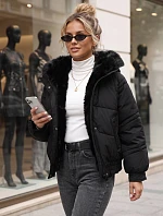 Dámska zimná prešívaná bunda s kožušinou, čierna, FashionStreet TY6007