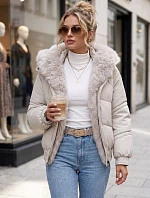 Dámska zimná prešívaná bunda s kožušinou, svetlo béžová, FashionStreet TY6008
