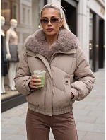 Dámská zimní prošívaná bunda s kožešinovým lemem, béžová, FashionStreet TY6009 Dámská zimní prošívaná bunda s kožešinovým lemem, béžová, FashionStreet TY6009