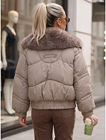 Dámská zimní prošívaná bunda s kožešinovým lemem, béžová, FashionStreet TY6009 Dámská zimní prošívaná bunda s kožešinovým lemem, béžová, FashionStreet TY6009