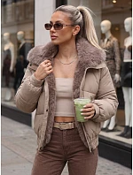 Dámská zimní prošívaná bunda s kožešinovým lemem, béžová, FashionStreet TY6009 Dámská zimní prošívaná bunda s kožešinovým lemem, béžová, FashionStreet TY6009