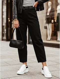 Jeansy damskie balloon fit z wysokim stanem z paskiem czarne FashionStreet UY3119