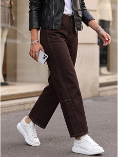 Jeansy damskie balloon fit z wysokim stanem brązowe FashionStreet UY3120
