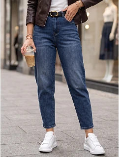 Jeansy damskie mom fit z paskiem niebieskie FashionStreet UY3124