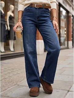 Jeansy damskie wide leg z paskiem niebieskie FashionStreet UY3125