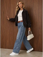 Dámske široké džínsy s voľnými nohavicami a opaskom, modré, FashionStreet UY3126