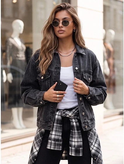 Dámská džínová bunda oversize STEFANIA, černá, FashionStreet TY6011 Dámská džínová bunda oversize STEFANIA, černá, FashionStreet TY6011