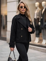 Krátky dámsky dvojradový kabát s klopami, čierny, FashionStreet TY6016