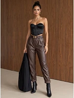Dámske voskované nohavice s hnedým opaskom FashionStreet UY3144 Dámske voskované nohavice s hnedým opaskom FashionStreet UY3144