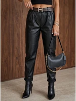 Dámske voskované nohavice s opaskom, čierne, FashionStreet UY3146 Dámske voskované nohavice s opaskom, čierne, FashionStreet UY3146