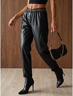 Dámske voskované nohavice s opaskom, čierne, FashionStreet UY3146 Dámske voskované nohavice s opaskom, čierne, FashionStreet UY3146