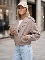 Krátky dámsky dvojradový kabát v béžovej farbe FashionStreet TY6025