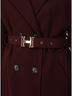 Elegancki płaszcz damski dwurzędowy z paskiem bordowy FashionStreet NY0788 Elegancki płaszcz damski dwurzędowy z paskiem bordowy FashionStreet NY0788